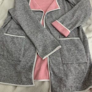 Nice Soft sweater jacket. Size XL. Gray knit with pink lining.